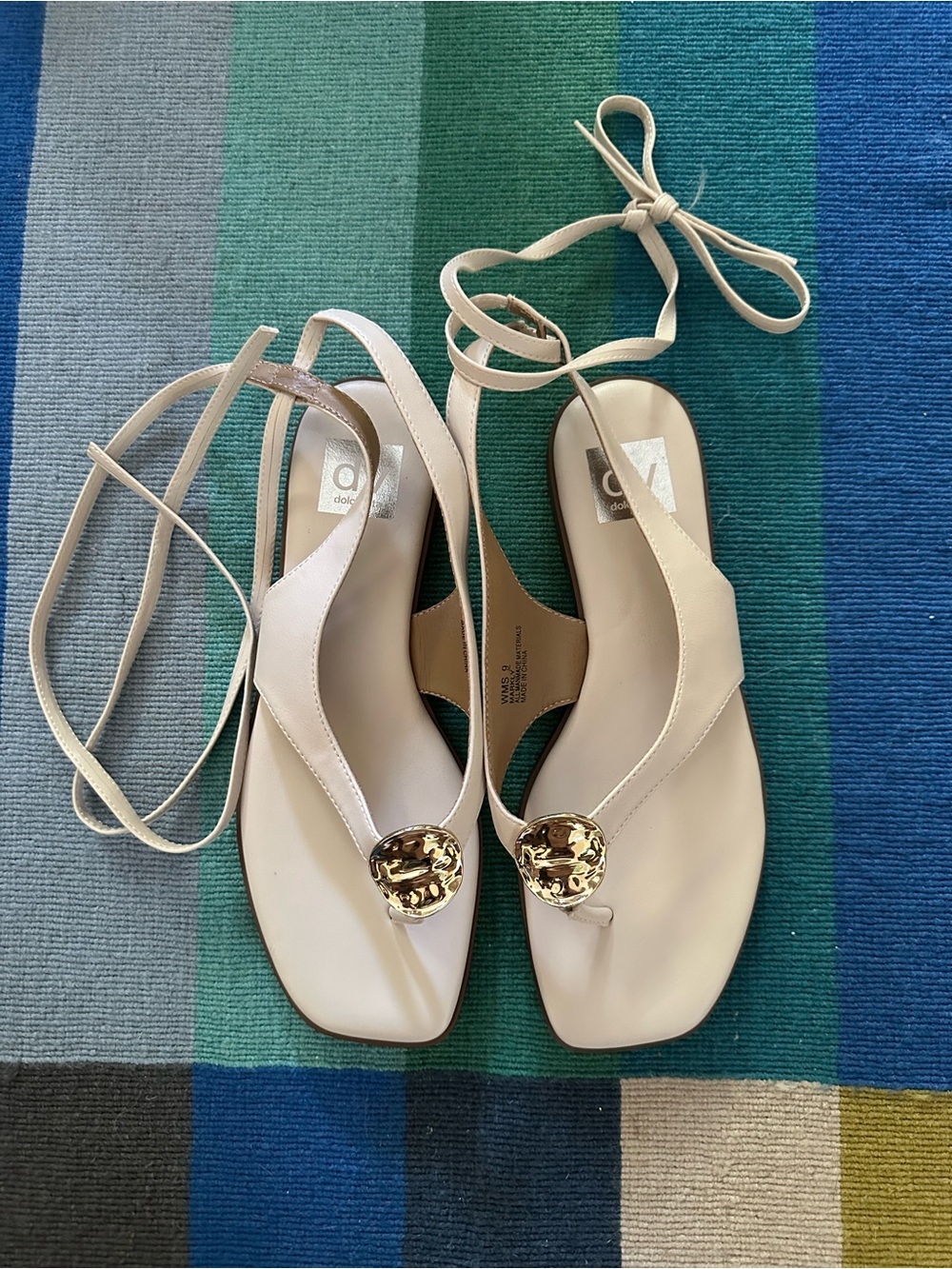 Dolce Vita off white markly ankle wrap thong sandals
